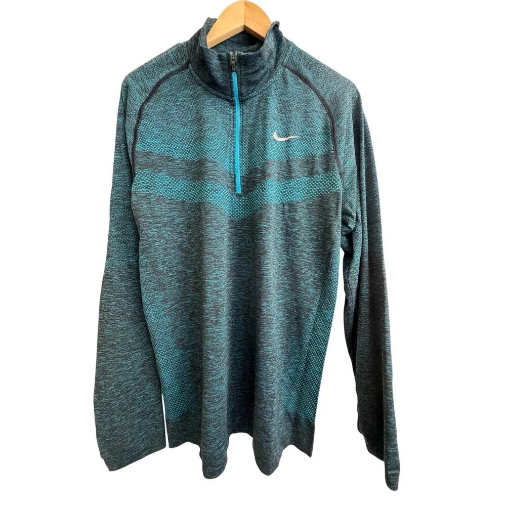 Nike Knit 1/2 Zip Dri Fit Top Mens L Blue Green Black 659369-408